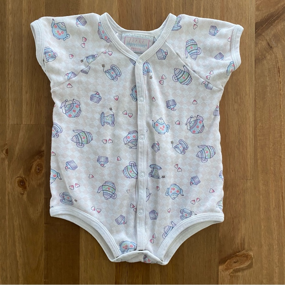 Vintage 1998 First Impressions Basics Tea Party Romper Size 18-24 Months 🫖🧁